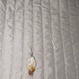 Raw Citrine Quartz Pendant Necklace 925 Sterling Silver Chain 5853